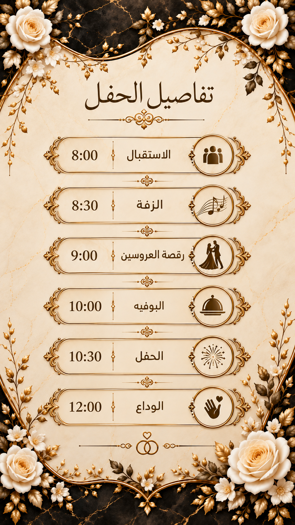 تفاصيل الحفل — برنامج أوقات فعاليات يوم الزفاف